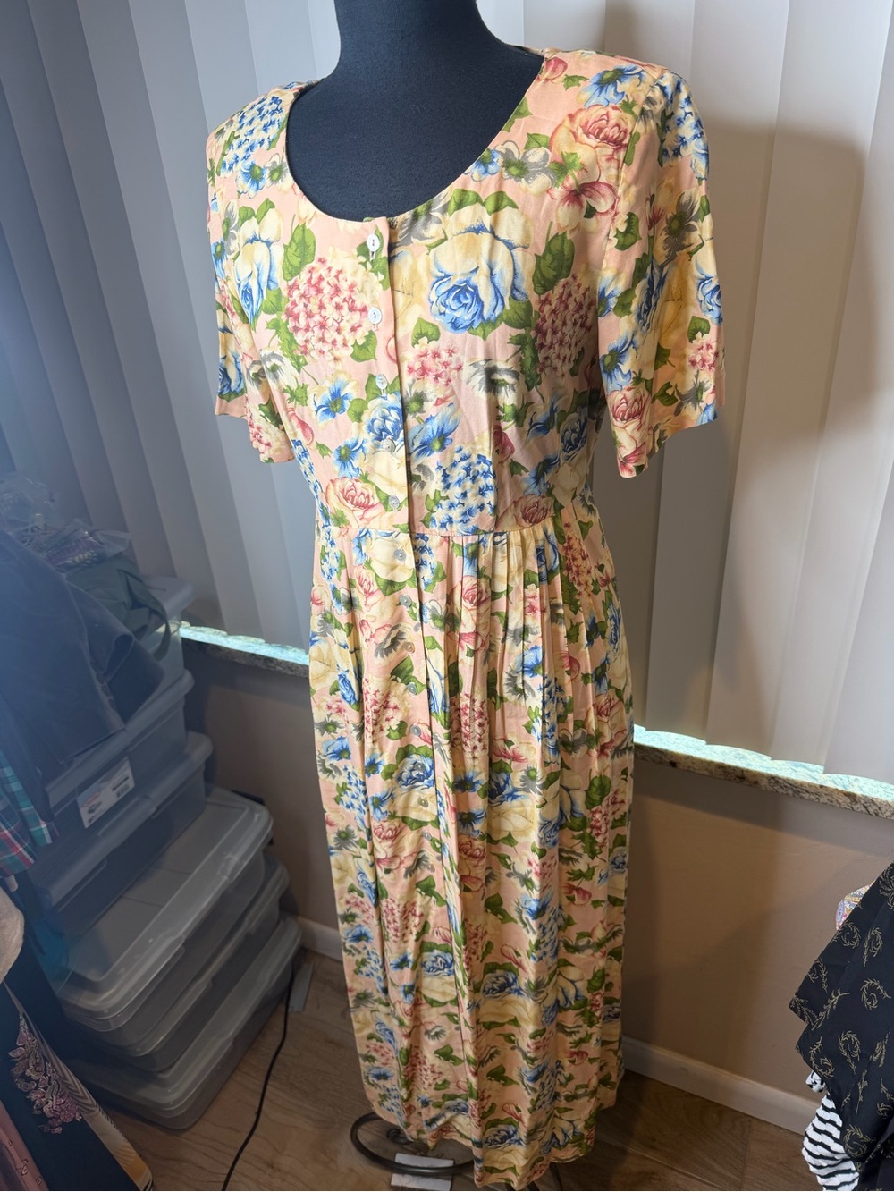 Vintage Liz Claiborne Prach Floral Button-Front Midi Dress Tie Back Size 8 - Picture 2 of 7